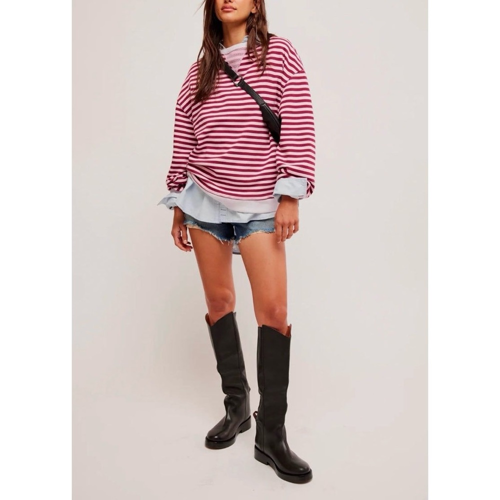 NWT Free People Classic Striped Oversized Crewneck - Picture 10 of 10
